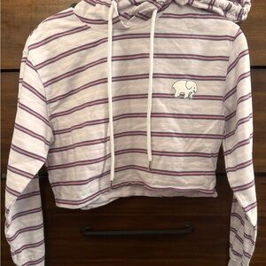 Ivory Ella Cropped Striped Hoodie Elephant Logo – XS